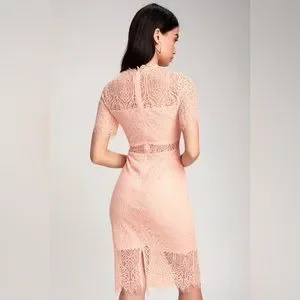 Just Me Dresses | Blush Pink Lace Pencil Dress Size Small | Color: Pink | Size: S | Elenfashionista's Closet